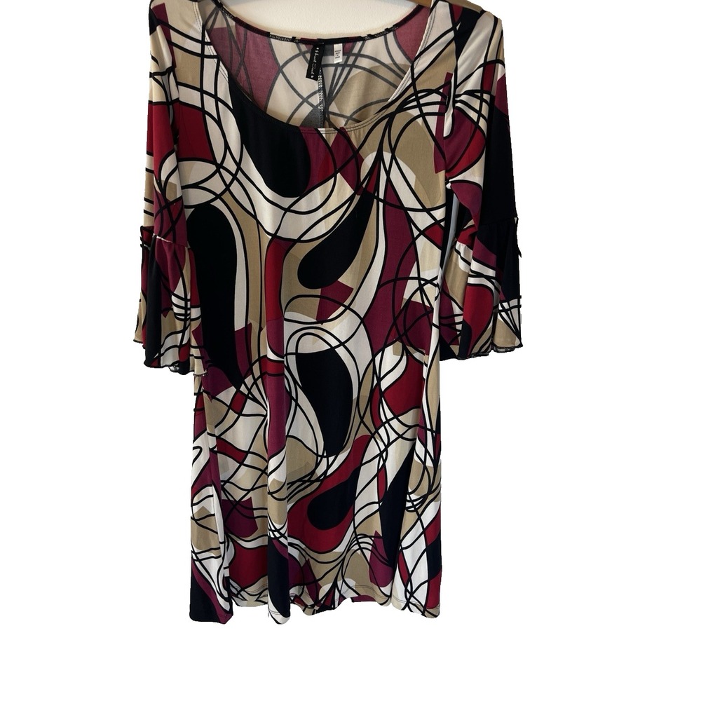Vtg Y2K Heart Soul Abstract Artsy Dress Women M Flirty Fun Fall Watercolor